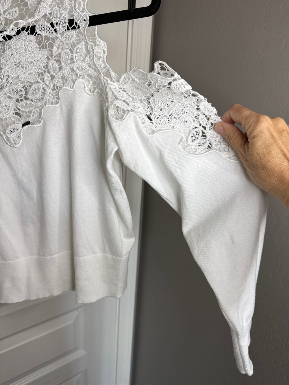 Express White Lace Off-the-Shoulder Sweater - Picture 3 of 6